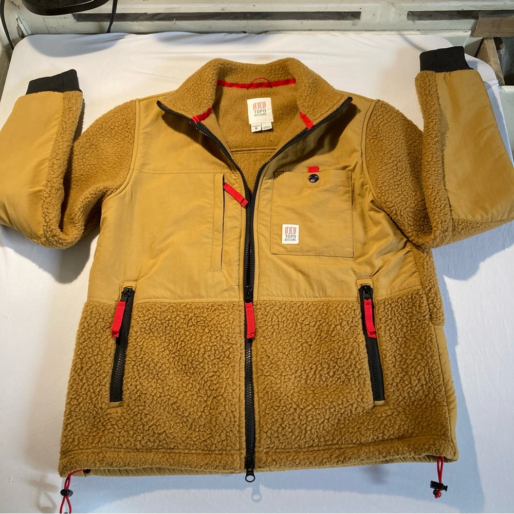 Topo Designs sunflower gold sherpa fleece zip up sweater